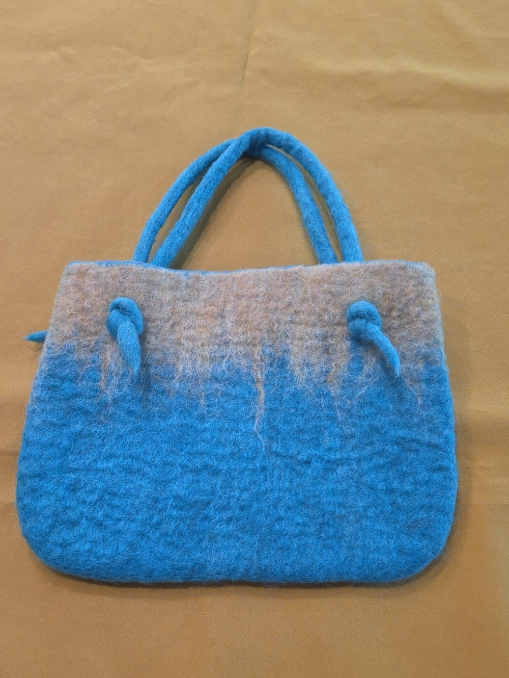 Handmade Felted Wool Ombre Handbag - Blue & Cream Artisan Satchel Tote